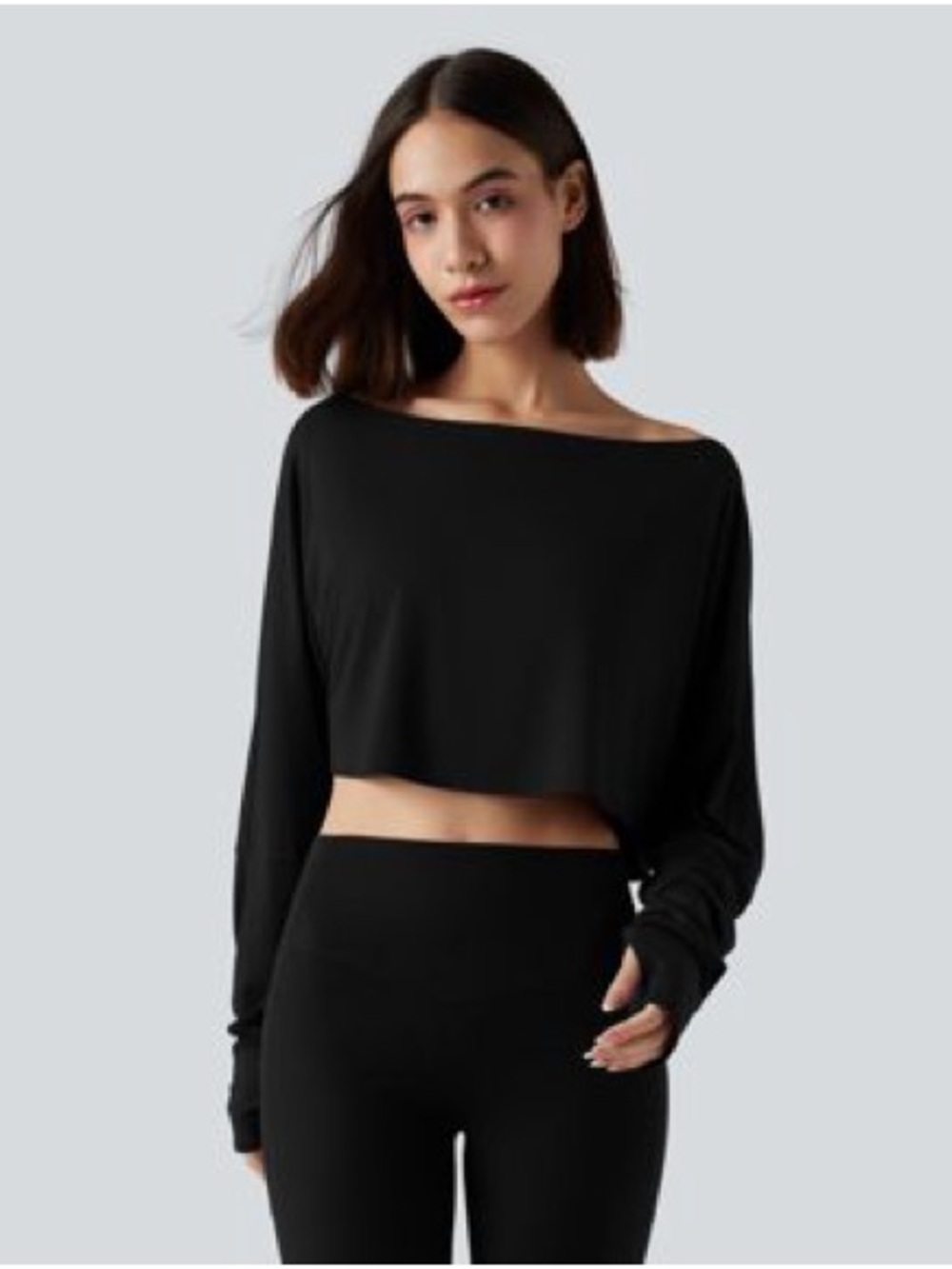 HALARA Long Sleeve Thumb Hole Cropped Workout Sports Top
Black